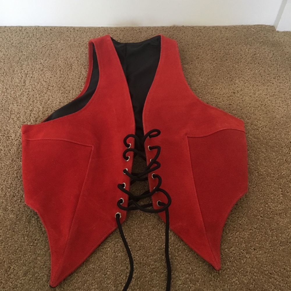 Suede like Red Lace Up Crop Vest